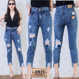 2511Vintage Denim by Araya กางเกงยีนส์ กางเกงยีนส์ผญ กางเกงยีนส์เอวสูง กางเกงยีนส์ทรงบอยสลิม กระบอกเล็ก ผ้าไม่ยืดN0-448