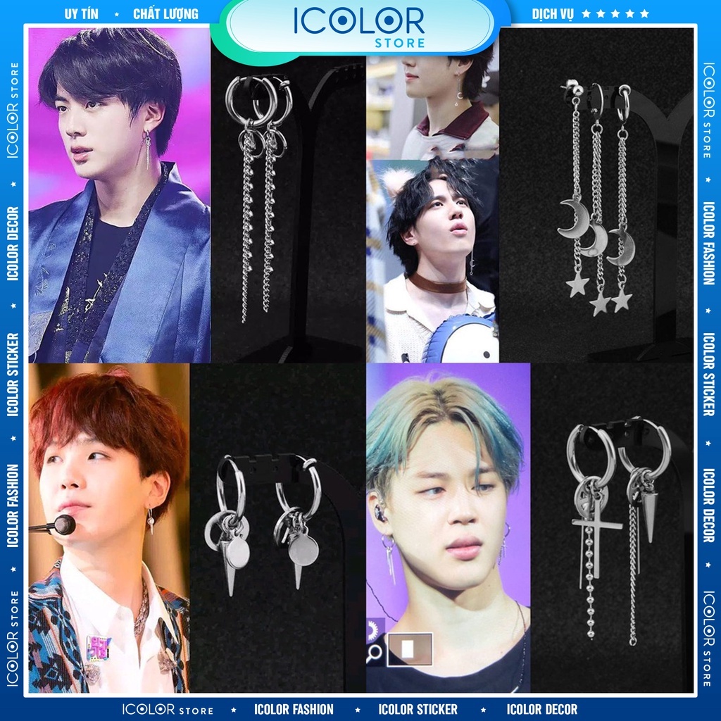 BTS TATA V เจาะ 2 ชิ้นสวมใส่ทั้งสองด้าน 2020_ต่างหูข้ามคล้าย BTS V Kim Taehyung _ ต่างหู BTS Taehyun