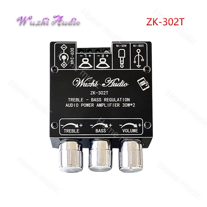 ไม่มีไขควง ไม่มีเคส WUZHI AUDIO ZK 302T แอมป์จิ๋ว บลูทู ธ 5.0 ซับวูฟเฟอร์เครื่องขยายเสียง กำลังขับ 2*30W amplifier