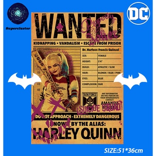 Dc "Harley Quinn wanted" โปสเตอร์ภาพยนตร์ วอลเปเปอร์กระดาษคราฟท์ ติดผนัง 50.5x35 ซม.