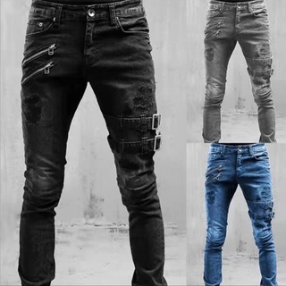 Mens Jeans Casual Sim fits Skinny Jeans Stretch Biker Ripped Denim Pants New