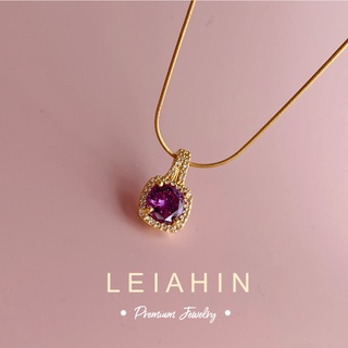 LEIAHIN สร้อยคอ ชุบทอง 18K จี้สีม่วง สไตล์ตะวันตก โรแมนติก เครื่องประดับแฟชั่น สําหรับผู้หญิง