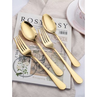 ช้อน ส้อม สแตนเลส สีทอง Golden Stainless Steel Spoon &amp; Fork