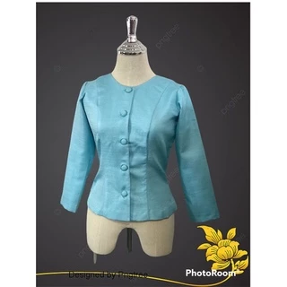 เสื้อไหมหม่อนสีฟ้าสำหรับใส่วันแม่ งานสวยเย็บละเอียดมากค่ะอัดผ้ากาวทั้งตัว