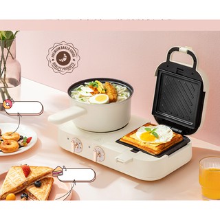 เครื่องปิ้งขนมปัง 5 ถาด พร้อมหม้อต้มชาบู เครื่องทำอาหารเช้า Midea Food Color Light Sandwich Breakfast