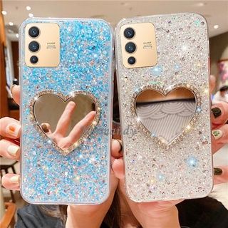 เคส Ready Stock Hnadphone Case VIVO V23 V23E Y76 5G Y21T Girl Style Shiny Glitter Casing Diamond Love Makeup Mirror Silicagel Soft Cover VivoV23 5G เคสโทรศัพท์