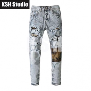 AMIRI Retro Worn Jeans Youth Stretch Slim-Fit Ripped Patch Pants