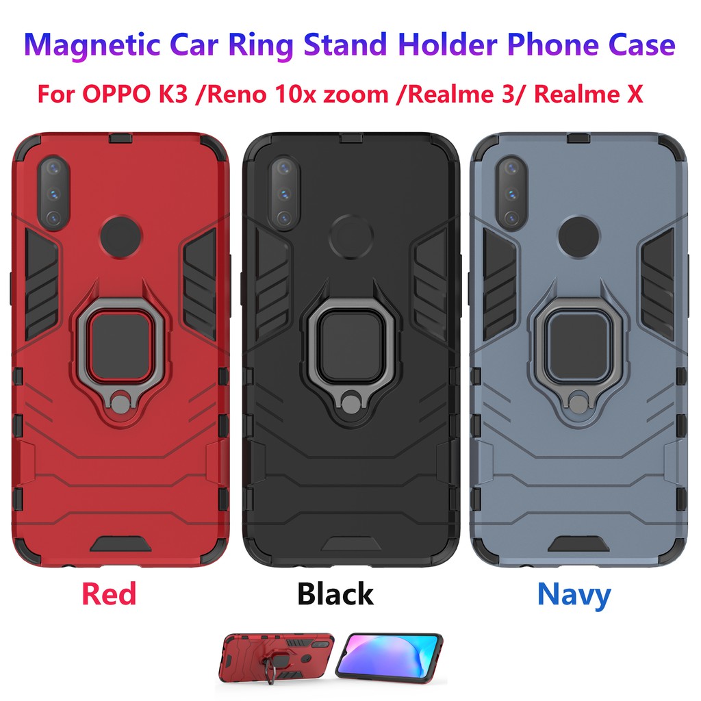 เคสไฮบริด มีแหวนตั้งได้ เคสกันกระแทก OPPO K3 Reno 2Z 2F 10x Realme XT 3 5 6 5S 5I Pro C2 เคสโทรศัพท์เคสกันกระแทกเคสแข็ง Car Ring Stand Holder Hard Case เคส Cover