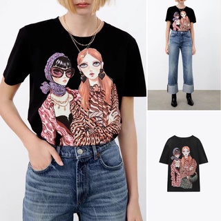 ZARA เสื้อยืดแขนสั้น คอกลม พิมพ์ลายการ์ตูน ทรงหลวม แฟชั่นฤดูใบไม้ร่วง และฤดูหนาว สไตล์ใหม่ สําหรับผู้หญิง 5644814