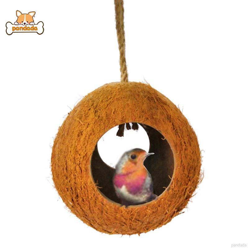 Pet Bird Hanging Coconut Shell Nest 2 Way Tunnel Parrot Bite