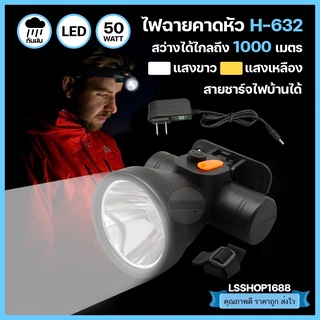 ไฟฉายคาดหัว LED ไฟฉาย ชาร์จได้ ปุ่มกดเปิด-ปิด ลุยฝนได้ กันน้ำ หม้อแบต ส่องกบ กรีดยาง Head Torch HLX ตรานก HL-632