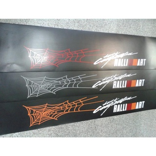 สติ๊กเกอร์บังแดดหน้ารถ งานตัดคอม คำว่า ไยแมงมุม + The Spirit of Competition RALLIART RALLI ART sticker ติดรถ MITSUBISHI