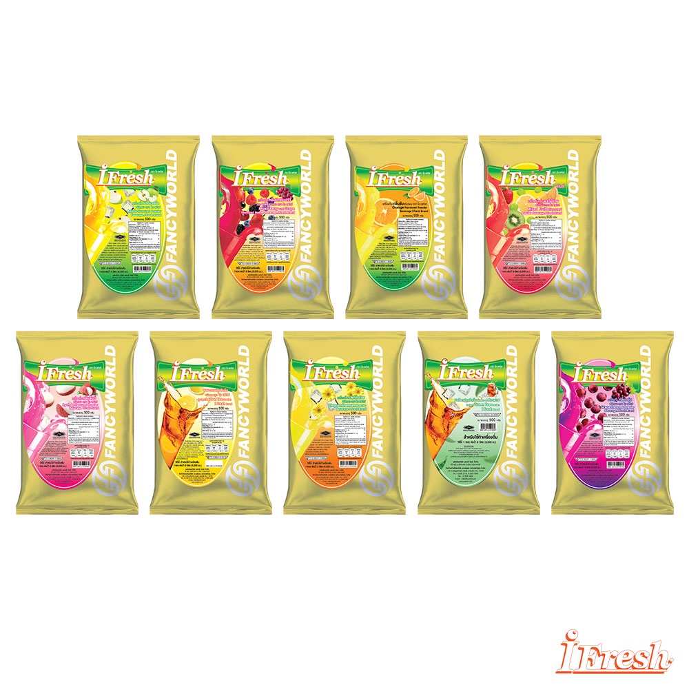 ไอ-เฟรช น้ำผลไม้สำเร็จชนิดผง มีทั้งหมด 9 รสชาติ i-Fresh Brand (1แพ็คx500กรัม)