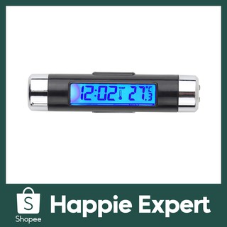 ⚡happie⚡เครื่องวัดอุณหภูมิ แบบดิจิทัล หน้าจอ LCD พร้อมนาฬิกาและปฏิทิน  มีคลิปหนีบช่องแอร์ สำหรับติดรถยนต์