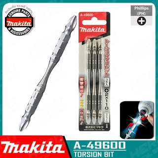 MAKITA ดอกไขควMAKITA ดอกไขควงแฉก / ชุดดอกสว่านไขควง TORSION(ทนกว่า10เท่า) - PH2 ยาว 110 มม.(3ดอก/PACK) รุ่น A-49600