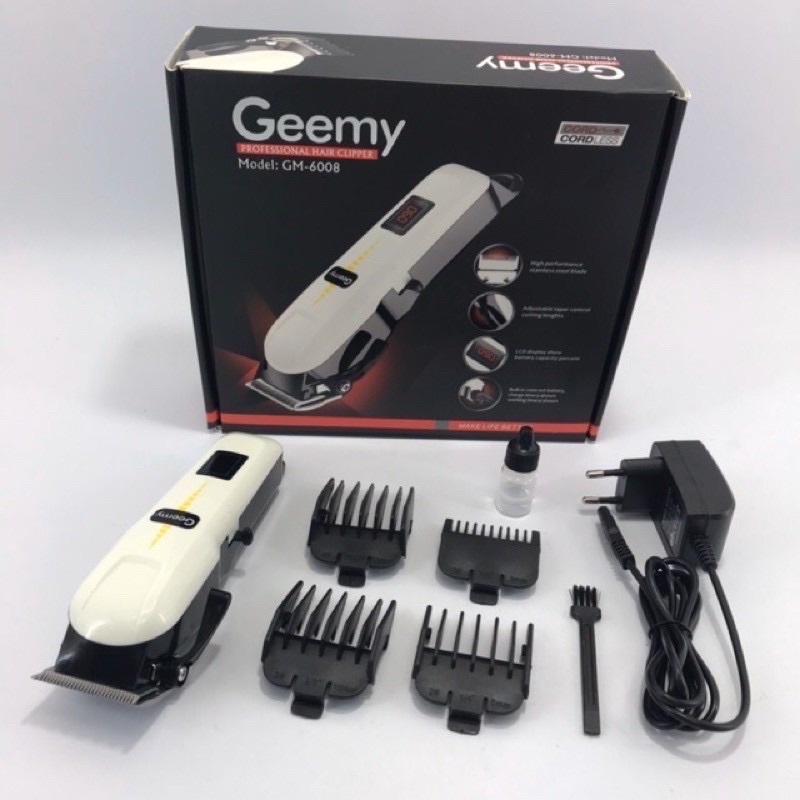 (รุ่นใหม่ล่าสุด) Geemy ปัตตาเลี่ยน GM-6008 ปรับระดับ อย่างดี ระดับช่างตัดผมมืออาชีพ มาพร้อมหวีรอง 4 ขนาด 3,6,9,12 mm
