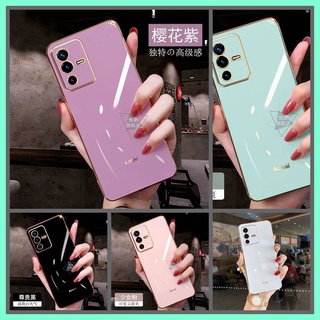 【ใหม่】เคส VIVO V23 5G Y15S V23e 5G Y76 5G Y21T V21 5G เคสโทรศัพท์แบบชุบโลหะ ขอบตรง 90° สำหรับ