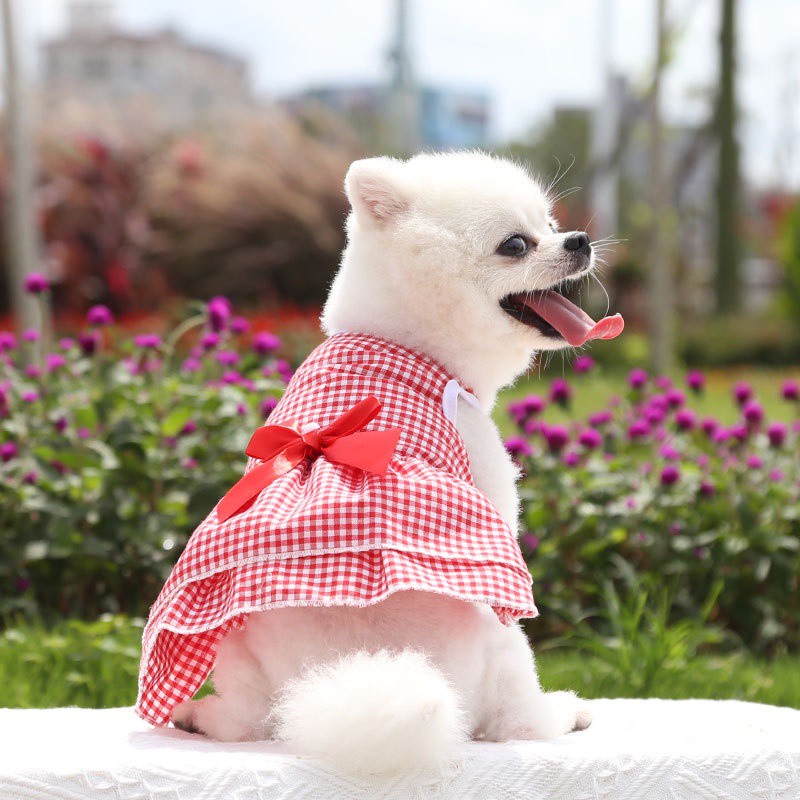 【Hipidog】ชุดเดรสกระโปรง ลายสก๊อต ประดับโบว์ เหมาะกับฤดูใบไม้ผลิ และฤดูร้อน สําหรับสัตว์เลี้ยง สุนัข แมว