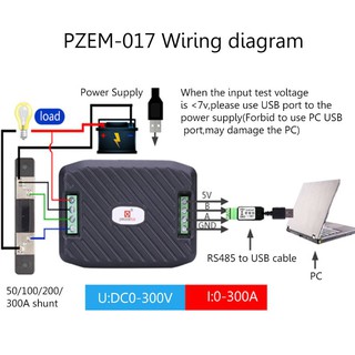 Pzem - 017 Dc กล่องแปลงสัญญาณ Rs 485 Modbus 0-600 V 300 A Shunt Usbสายเคเบิ้ล