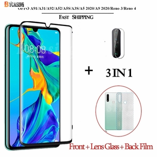 3-in-1 Tempered Glass Screen Protector For OPPO A53 A12 A92 A52 A91 A31 A5S A3S Reno 4 3 2F F11 F9 Camera Lens Film Clear Back Sticker BY