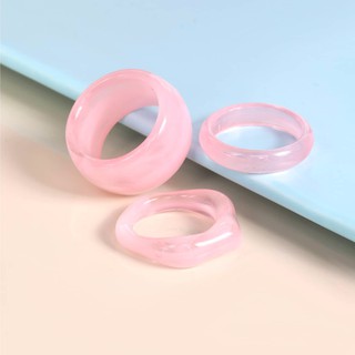 3pcs Pink Simple Resin Ring แหวนเซ็ตชมพู