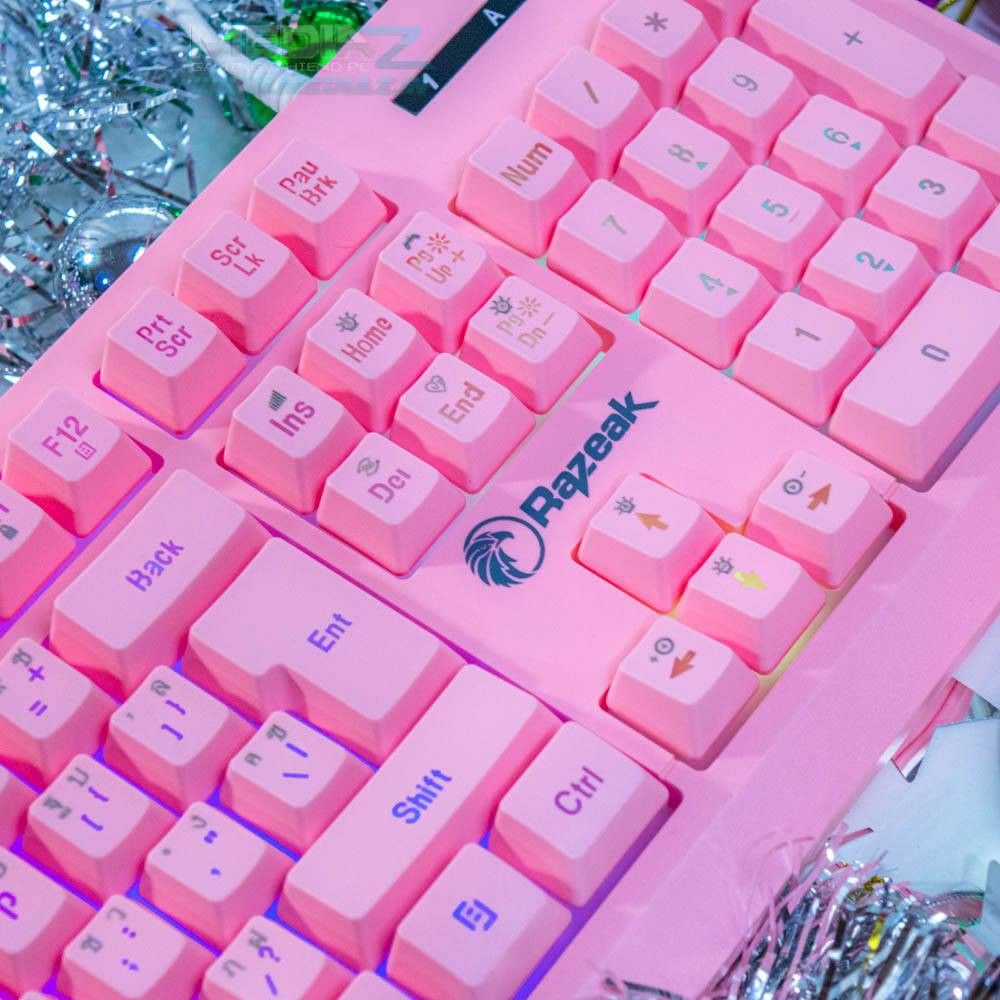 Razeak RKM-705 Set Combo มีไฟ RGB เซต เมาส์พร้อมคีย์บอร์ด สีชมพู[1-Y.