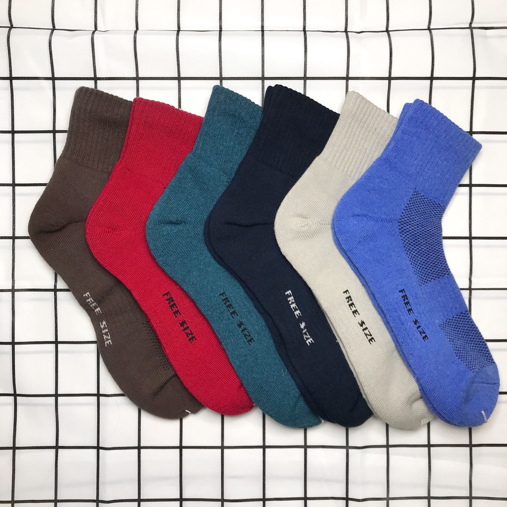 NEW ถุงเท้าข้อกลาง สีแดง พื้นหนา เนื้อผ้า Cotton ( คุณภาพดี ) #4