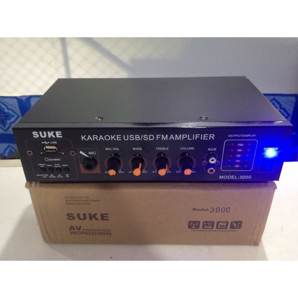เครื่องขยายเสียง Power Integrated Amplifier SUKE Model 3000 stereo Karaoke Amplifier USB SD card FM Radio 1 Mic input