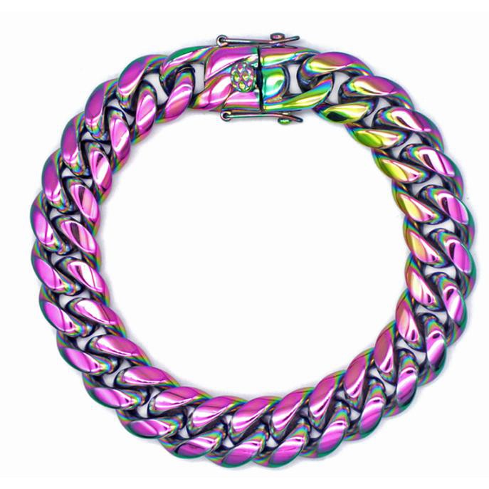 สร้อยข้อมือไทเทเนียมKREAM Colorful Cuban Chain Bracelet Hip Hop Male