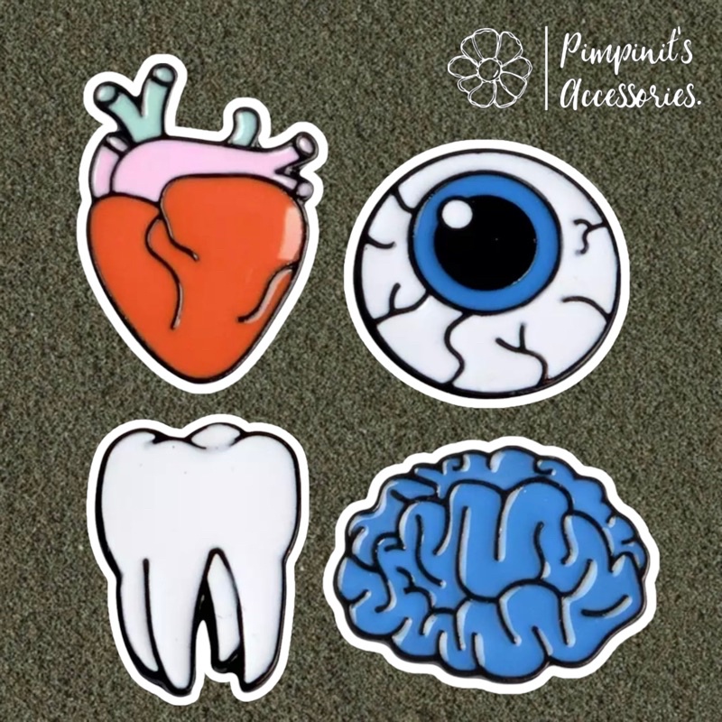 ✿ ร้านในไทยพร้อมส่ง : เข็มกลัดเซ็ทหัวใจ,ฟัน,ตาและสมอง | Heart, Tooth, Eye & Brain Enamel Brooch Pin Set.