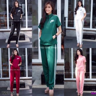 TW7657-Set 2 ชิ้น เสื้อกระเป๋าจิงโจ้+กางเกงวอร์มขายาว Nike