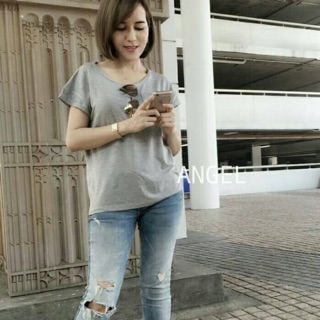 Topshop เสื้อยืด แขนเบิ้ล แต่งกระเป๋า (สั่งซื้อโปรดระบุสี)
