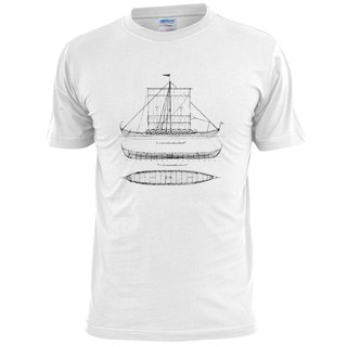 T-shirt  เสื้อยืด ผ้าฝ้าย พิมพ์ลาย Viking Ship Inspired Blueprint สําหรับผู้ชายS-5XL