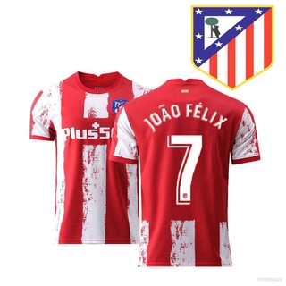 Ftb 2021-2022 Atletico Madrid F.C. เสื้อกีฬาแขนสั้น ลายทีมชาติฟุตบอล Joao Felix No.7 ทรงหลวม คุณภาพสูง สําหรับผู้ชาย และผู้หญิง