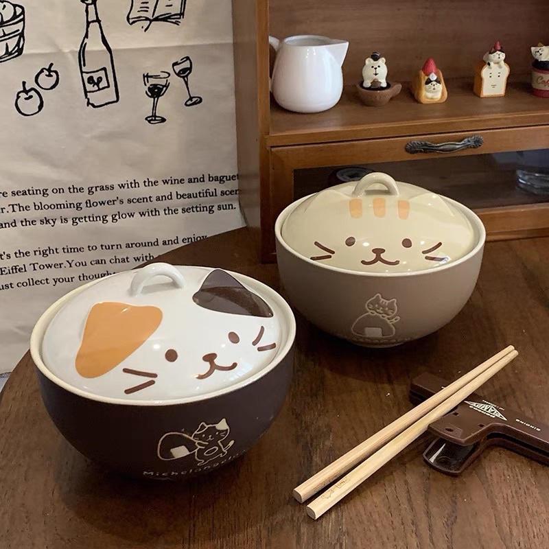 พร้อมส่ง✨🌈ถ้วยมาม่า ถ้วย ชาม มีฝาปิด Fuku Fuku 14007