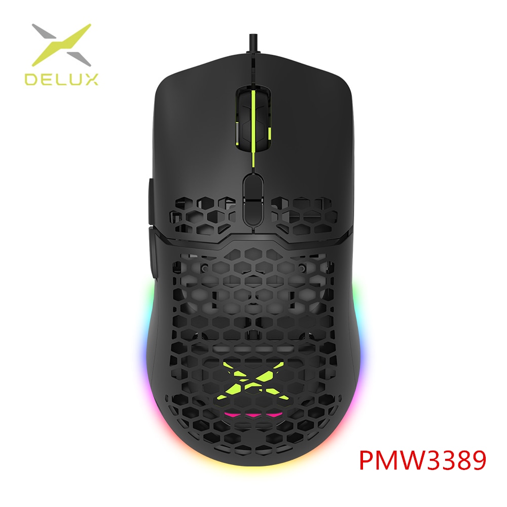 Delux M700 PMW3389 RGB Gaming Mouse 67g Lightweight Honeycomb Shell ...
