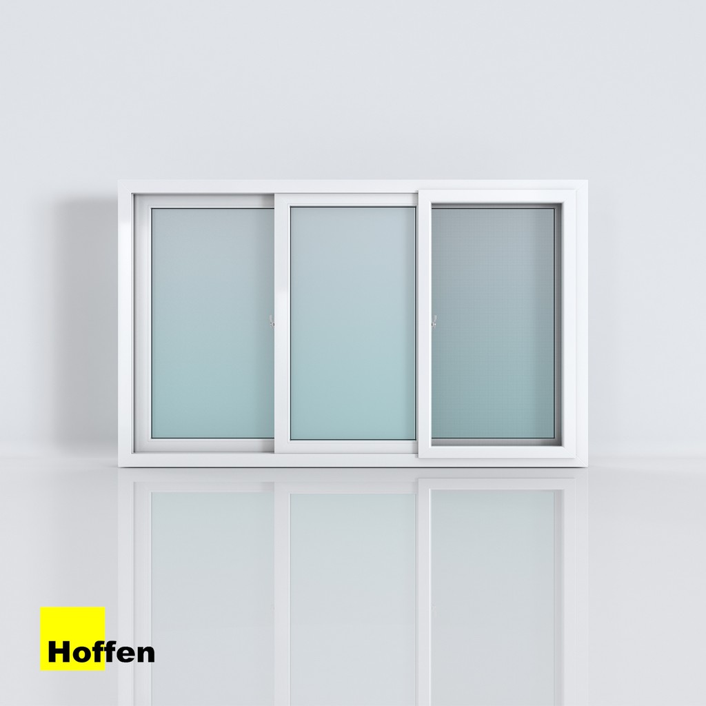 HOFFEN หน้าต่างบานเลื่อน 3 ช่อง หน้าต่างกระจก uPVC 180X110 พร้อมมุ้ง