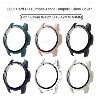 360° กระจกนิรภัย แบบเต็มจอ + PC แข็ง สําหรับ Huawei GT 3 2 Pro 2e 42 46 มม. กันกระแทก กันชน เคส Huawei Watch 3 Pro