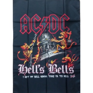 ธงวง AC/DC Hells Bells Flag ป้ายผ้า วงดนตรี วงร็อค ตกแต่ง Heavy Metal Rock Banner Poster Cloth Hanger