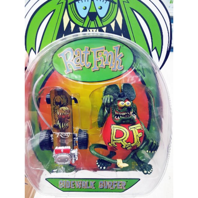 Sidewalk Surfer Skateboard Rat Fink 13 cm Figure Cartoon Green Mouse Fink PVC Model Toy Gift For Kid