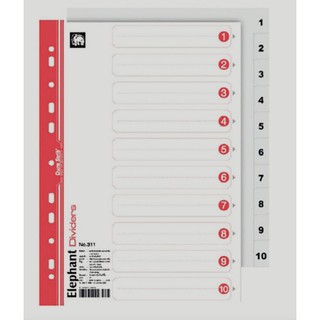 อินเด็กซ์กระดาษการ์ดสีขาว 10 หยัก เลข 1-10 เบอร์ 311
