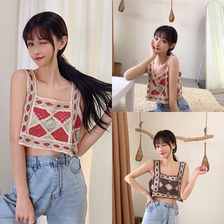 🚨FC พร้อมส่ง🚨เสื้อครอปไหมพรมสายเดี่ยวใหญ่ ทรงแขนกว้าง 2 สี สไตล์เกาหลี