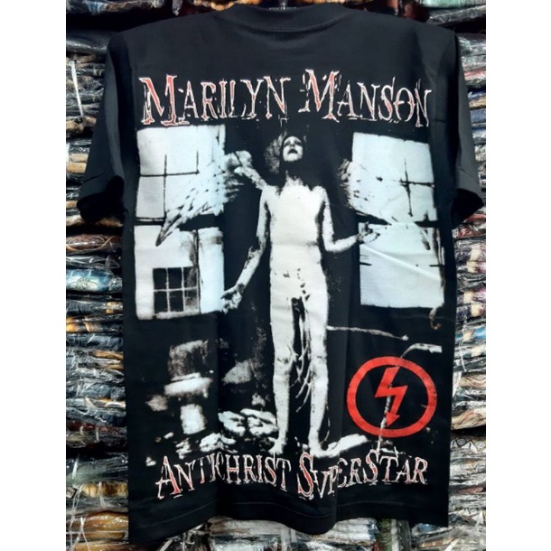 เสื้อวง​ วงดนตรี​ ร็อค​ ลายหน้าหลัง​ ตะเข็บเดี่ยว​ ป้าย​ The Roxx Heavy Metal Rock Band Tshirt Manson