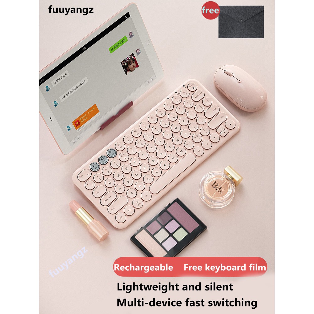 Bow Ipad Mini Rechargeable Wireless Bluetooth Keyboard And Mouse Set Lovely Pink Keyboard For Ipad Mobile Phone Ios And Shopee Thailand