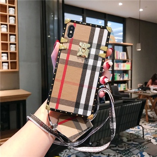 เคสกันกระแทก เคสไอโฟน เคส OPPO RENO 6PRO+ 5PRO+ 4PRO 5G 3PRO 3 2020 2Z 2F R9S+ R11S+ PLUS R17 PRO RENO2 RENO3 RENO4 RENO5 RENO6 PRO Classic square striped leather pattern mobile phone case with lanyard soft case