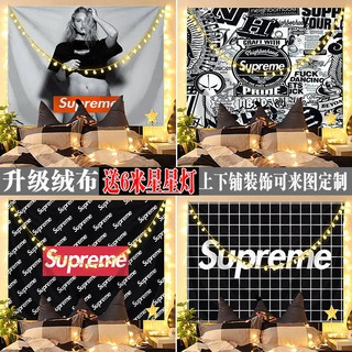 แต่งห้อง*ผ้าแขวนผนัง* Supreme แฟชั่นแบรนด์แขวนผ้าพื้นหลังผ้าตกแต่งห้อง INS สไตล์ Internet celebrity ห้องนอนตกแต่งผนังผ้า