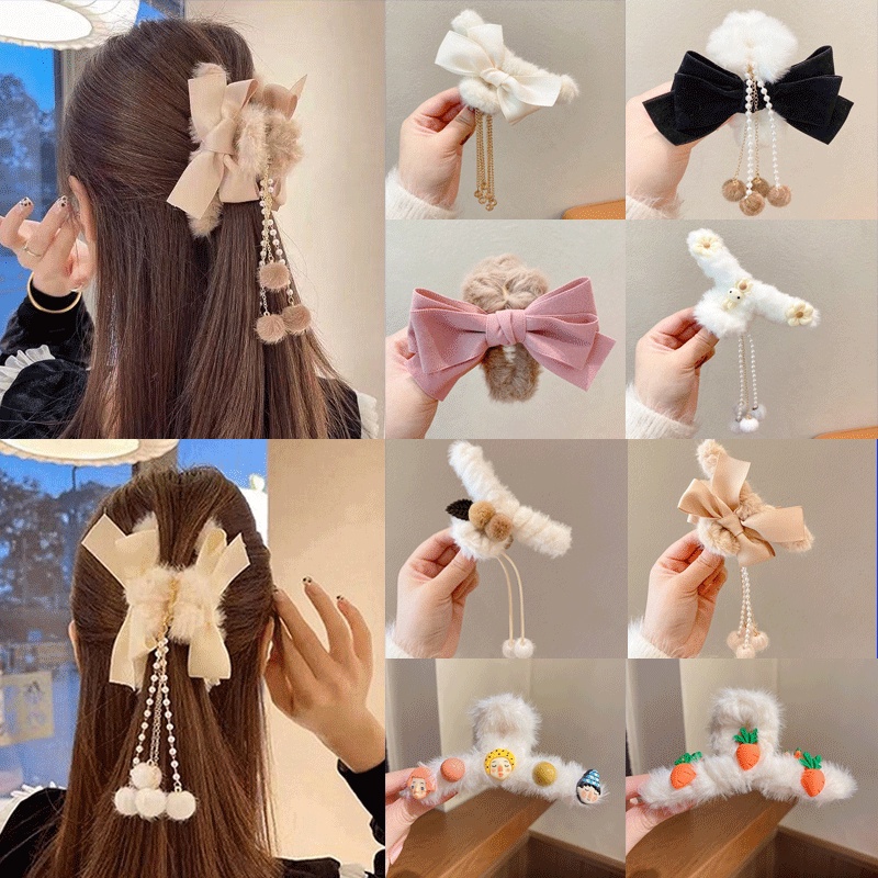 กิ๊บติดผม ผ้ากํามะหยี่ขนนิ่ม ประดับโบว์น่ารัก ขนาดใหญ่ สไตล์เกาหลี