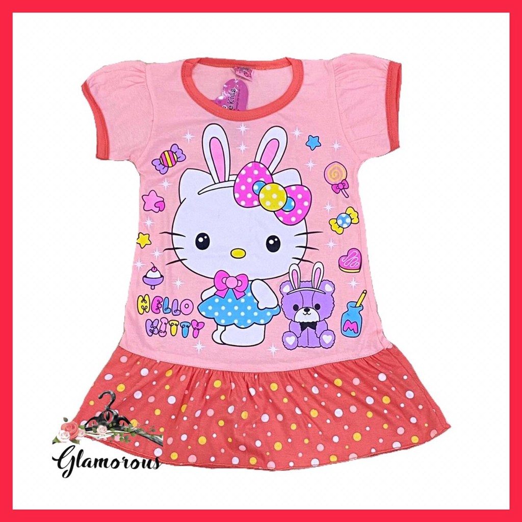 Cuci GUDANG 25% Dress/Negligee สําหรับเด็กผู้หญิงอายุ 2-8 ปี Hellokitty Pastel Motif