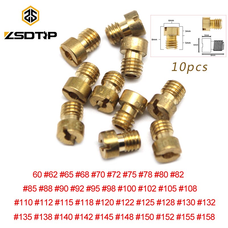 ZSDTRP 10 ชิ้น/เซ็ตหลัก Jet สําหรับ Keihin FCR OKO KOSO PE PWK คาร์บูเรเตอร์หกเหลี่ยมรถจักรยานยนต์หัวฉีดหลักคาร์บูเรเตอร์หัวฉีดหลัก Jet