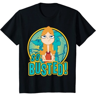 เสื้อยืดผ้าฝ้ายพรีเมี่ยม เสื้อยืด พิมพ์ลายโปสเตอร์ Disney Phineas And Ferb So Busted